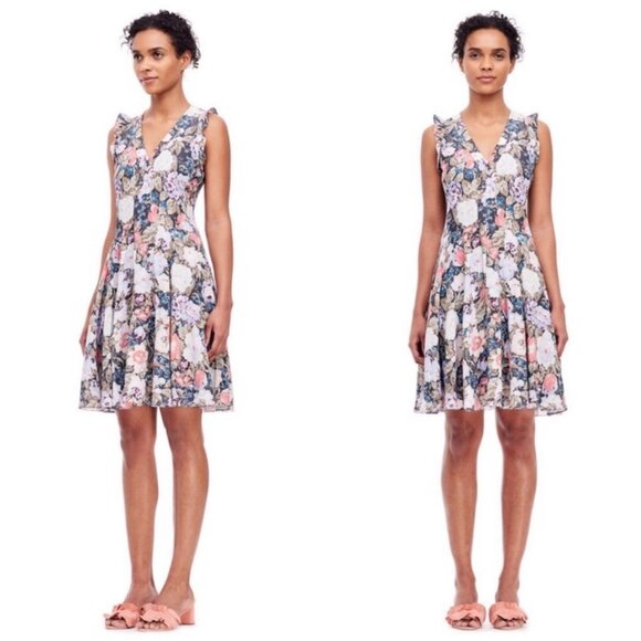 Rebecca Taylor Silk Penelope Dress Floral V-Neck Size 0 - Picture 2 of 6